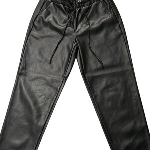LOFT Pants Womens LPetite Black Faux Leather JoggerLOFT Black Textured Joggers
